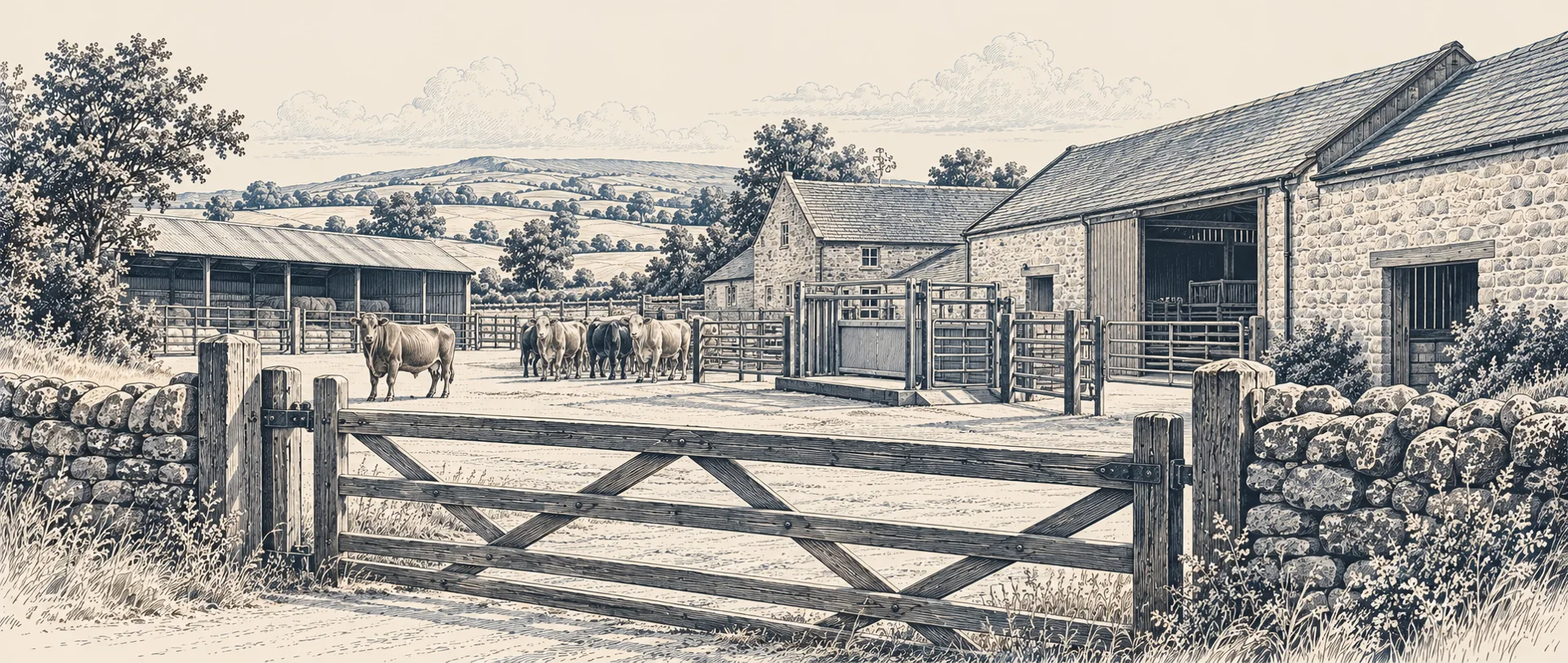 Illustration of a livestock farmyard