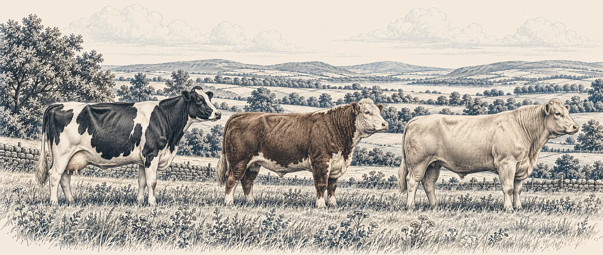 Illustrated study of different cattle types